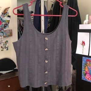 Blue Grey Stretch Ribbed Tank with Buttons XL